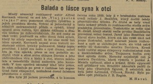 Havel, Miloslav - Balada o lásce syna k otci. In Venkov 210-1941, 6. 9. 1941, s. 7 (recenze).
