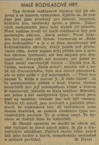 Havel, Miloslav - Malé rozhlasové hry. In Venkov 222-1941 (20. 9. 1941), s. 6 (recenze).