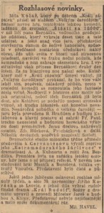 Havel, Miloslav - Rozhlasové novinky. In Národní listy, 24. 4. 1941, s. 4 (recenze)