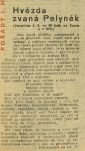 Hvězda zvaná Pelyněk. In Rozhlas 18-1965 (20. 4. 1965), s. 1