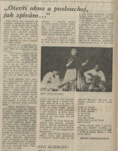 Hübschmannová, Milena - Otevři okno a poslouchej, jak zpívám... In Rozhlas 14-1984 (19. 3. 1984), s. 4 (článek).