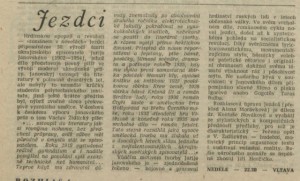 Jezdci. In Rozhlas 8-1984 (6. 2. 1984), s. 4 (článek)