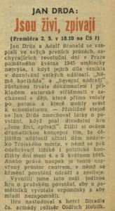 Jsou živi, zpívají. In Čs. rozhlas a televize 18-1965 (20. 4. 1965), s. 16 (článek).