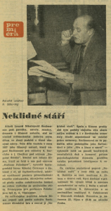 Neklidné stáří. In Čs. rozhlas a televize 43-1967 (10. 10. 1967), s. 9 (článek)