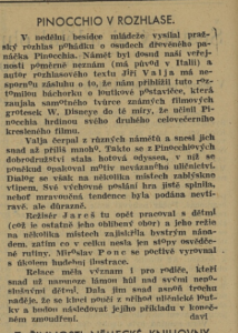 Pinocchio v rozhlase. In Venkov, 10. 9. 1940 (recenze)