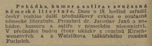 Pohádka, humor a satira v současné německé literatuře. In Venkov, 13. 8. 1940