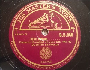 Reynolds, Quentin - Dear Doctor.. Postscript Broadcast on June 29th, 1941 (HMV B. D. 940-1)