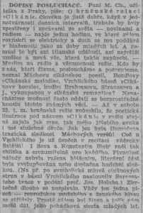 Rozhlas - Dopisy posluchačů. In Národní osvobození, 31. 1. 1932