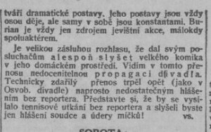 Rozhlas. Přenos z Burianova divadla. In Národní osvobození, 6. 2. 1932, s. 6 (recenze) 03