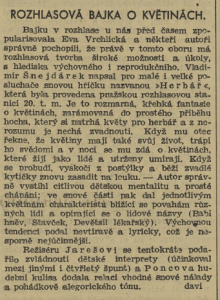 Rozhlasová bajka o květinách. In Venkov, 24. 9. 1940