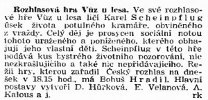 Rozhlasová hra Vůz u lesa. In Lidové noviny, 6. 11. 1940 (565)