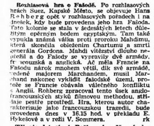 Rozhlasová hra o Fašodě. In Lidové noviny, 29. 11. 1940 (608).