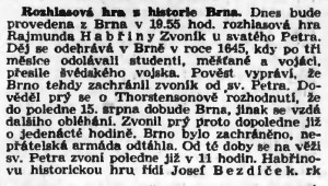 Rozhlasová hra z historie Brna. In Lidové noviny, 16. 1. 1940 (25)
