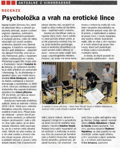 Schulzová, Eva - Psycholožka a vrah na erotické lince. In Týdeník Rozhlas 37-2019, s. 7 (recenze).
