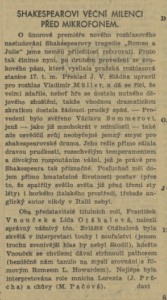 Shakespearovi věční milenci před mikrofonem. In Venkov, 19. 9. 1940