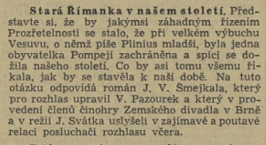 Stará Římanka v našem století. In Venkov, 3. 9. 1940