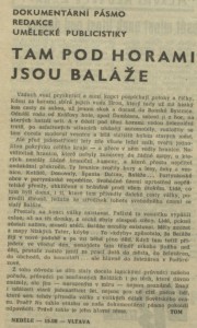 TOM - Tam pod horami jsou Balaže. In Rozhlas 35-1975 (18. 8. 1975), s. 4 (článek)