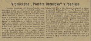 Vrchlického Pomsta Catullova v rozhlase. In Venkov 207-1941, 3. 9. 1941, s 6 (recenze).