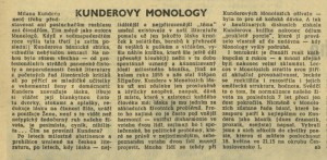 ab - Kunderovy monology. In Rozhlas 21-1964 (12. 5. 1964), s. 2 (článek)
