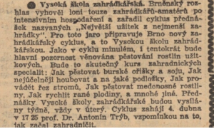 anonym - Vysoká škola zahrádkářská. In Národní listy, 1. 4. 1941, s. 5 (anotace).
