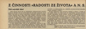 anonym - Z činnosti Radosti ze života a N. S. In Pestrý týden 14-1940 (6. 4. 1940), s. 6 (úryvek z projevu).