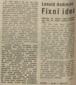jkl - Leonid Andrejev - Fixní idea. In Rozhlas 37-1979 (3. 9. 1979), s. 4 (článek).