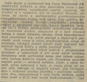 ju - Dnes v rozhlase. In Lidová demokracie 310-1968 (22. 11. 1968), s. 5 (recenze).