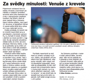Švihálek, Milan - Za svědky minulosti. Venuše z krevele. In Týdeník Rozhlas, červenec 2018 (článek).
